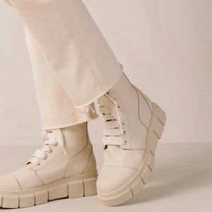 Cream Platform Lace-Up Women's Boots